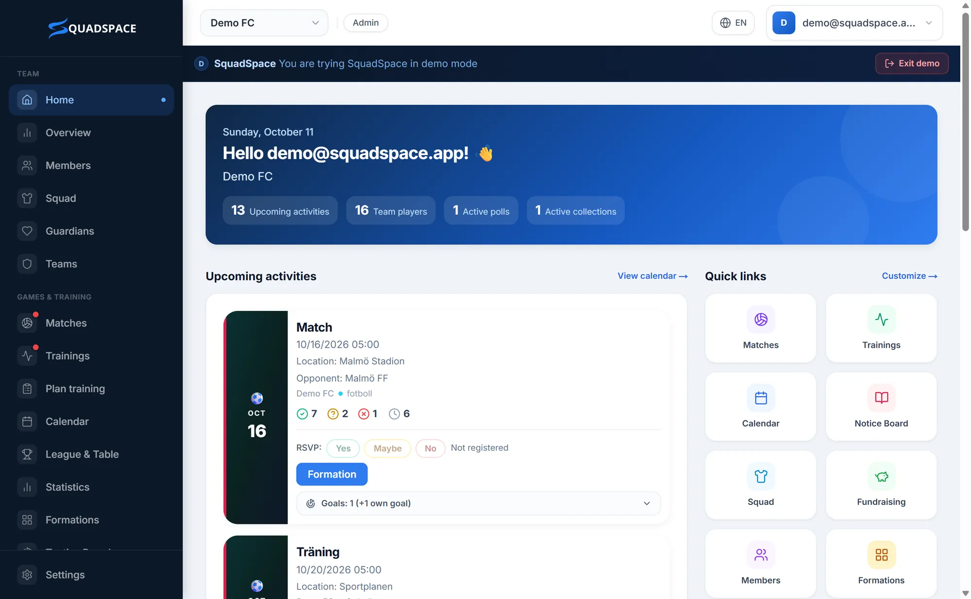 The dashboard on the web